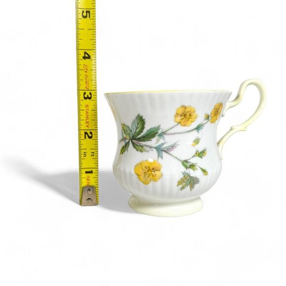 Vintage Teacup Saucer Queens Rosina Fine Bone China Ribbed Footed Yellow Flowers - Picture 9 of 11